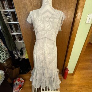 TOMMY HILFIGER Light Gray Paisley Handkerchief Layered Dress